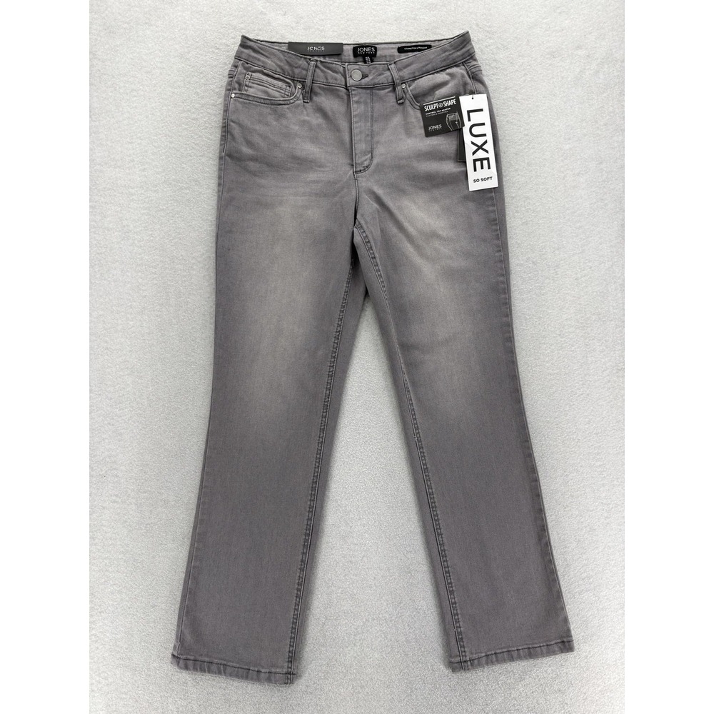 Jones New York Lexington Straight Jeans Womens 10 Gray Med Wash Mid Rise Stretch